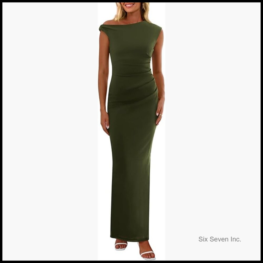 Mesh Formal Maxi Dress One Shoulder Bodycon Ruched Wedding Guest
